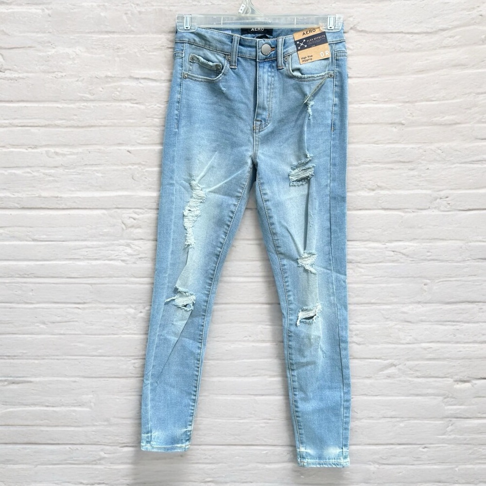 Aeropostale destroyed ripped high rise jegging skinny jeans 0 denim stretch